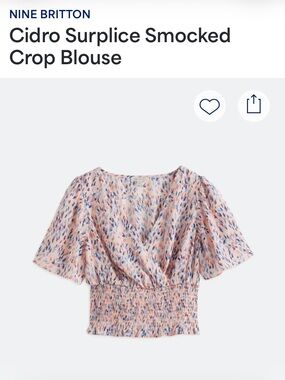nine britton Pink Multi Surplice Smocked Crop Blouse